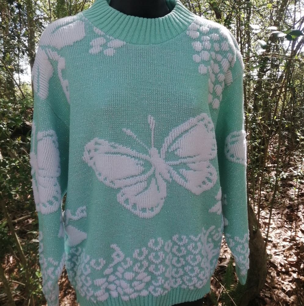 Vintage 80s Pastel Butterfly Sweater